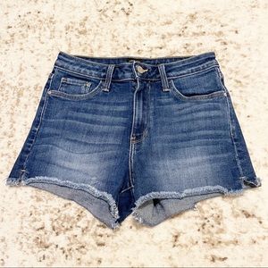 Just Black Denim Medium Wash High Rise Raw Hem Mom Jean Shorts Sz S
